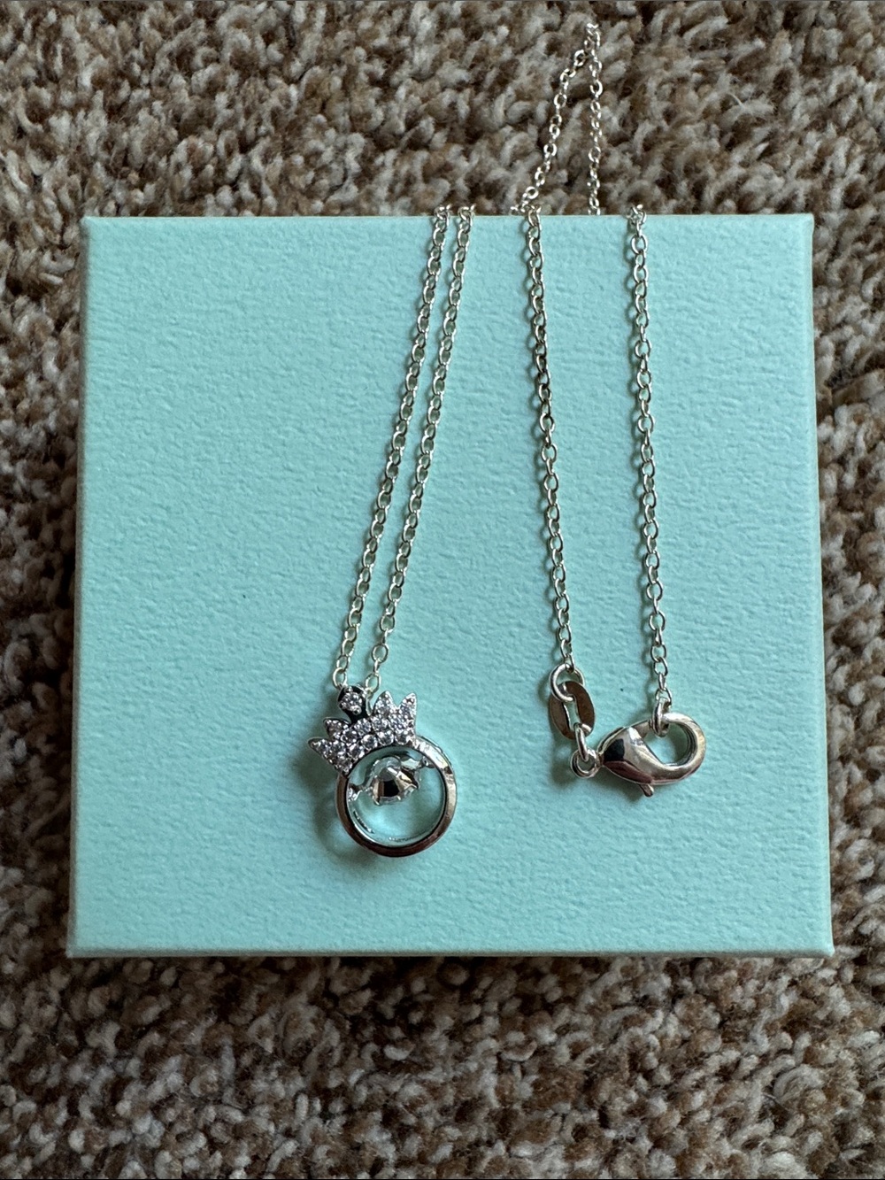 Silver Tessa Crown Pendant Necklace with Crystal Center Accent Piece